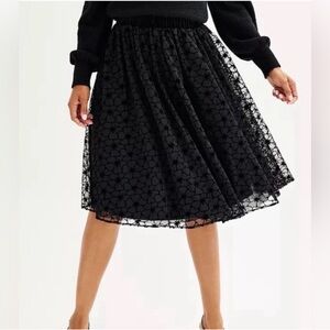 Draper James Black Floral burnout midi skirt